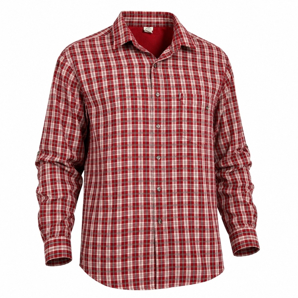 Aigle Mens XL Red Plaid Roll Tab Sleeve Button‎ Up Hiking Shirt Mesh Lined